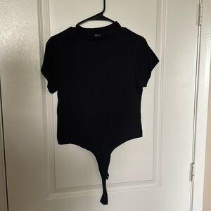 black mock neck body suit